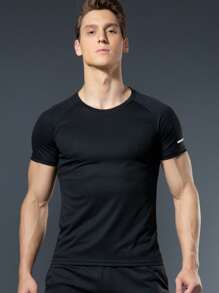 3 Pcs Men's Black, Grey, Army Green Short Sleeve Round Neck Sports Shirts, Athletic Tops For Summer Outdoor Wear