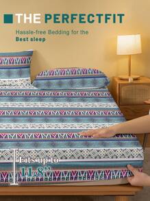 1 pièce Drap-housse imprimé de motif bohème lavé, Housse de couette imprimée pour chambre à coucher, Protège-matelas, Protège-matelas, Housse anti-poussière, Ensemble de literie (taie d'oreiller non incluse)