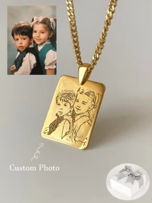 Collar personalizado con foto grabada, grabado personalizado de foto, collar de acero inoxidable de 18 k, colgante de retrato de oro/plata, joyería personalizada de familia/mascota, regalo perfecto, dorado, elegante, colorido, vintage, simple, unisex, casual, lindos, personalizados, únicos, regalos ideales para él, regalos ideales para ella, novia, novio, papá, mamá, familia, amigos, para aniversarios, para cumpleaños, para graduación, para baile de graduación, para fiestas, suministros escolares, de vuelta a la escuela, para la oficina, para la escuela, para el aula, para regalos de maestros, para la universidad, para colegas, para dormitorios, para maestros, para niños y niñas, para adolescentes, estudiantes de secundaria, estudiantes de secundaria, estudiantes universitarios, universitarios