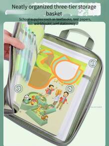 1pc Nylon Transparent File Folder, Portable Student Book Bag, Homework Tutoring Document Holder, Exam Paper Learning Pouch With Shoulder Strap,Back To School,School Supplies