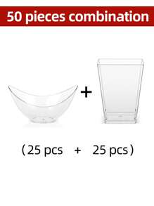 25pcs Transparent Creative Mousse Dish, Plastic Dessert/Ice Cream Plate, Reusable Disposable Food Container Tray With Dessert Spoon