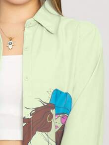 Camisa larga para mujer con estampado de figura casual de temporada - Verde - Ver 3