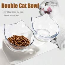 Tendry Double Elevated Cat Lover And Cat Mom Love Bowls With Non-Slip Base & Stand - Ergonomic Raised Feeding Dishes For Cervical Support - Food & Water Bowls - Essential Cat Lover And Cat Mom Love Supplies