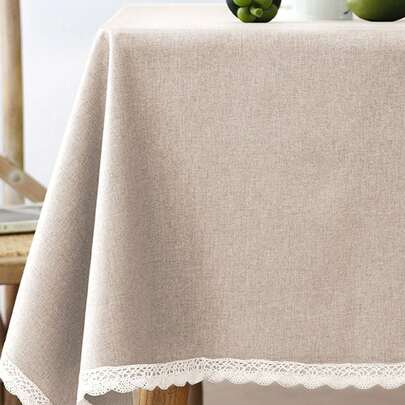 1 件矩形蕾丝边亚麻桌布，客厅、餐厅、咖啡桌装饰，适合婚礼、家居装饰、生日派对、户外