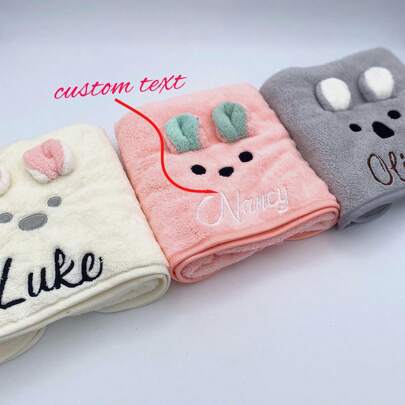 1pc Kids Personalized Custom Towel With Cute Animal Faces, Personalized Embroidered Name, Kids Bath Towel, Unique Kids Baby Birthday Gift, Multi-Functional, Ornamental, Letter, Stylish, Modern, Colorful, Cute, Adorable, Casual, Custom, Personalized, Unique, Customized, Ideal Gifts For Him, Ideal Gifts For Her, Son, Daughter, Son, Daughter