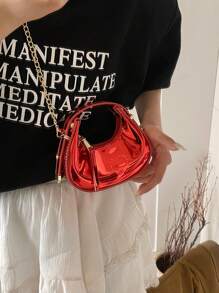 Sac à main miniature boîte de lune brillante, sac à bandoulière/sac banane à la mode holographique en forme de croissant de lune rouge, étui à rouge à lèvres, pochette pour écouteurs, porte-monnaie, pour le bureau et les déplacements au printemps/été