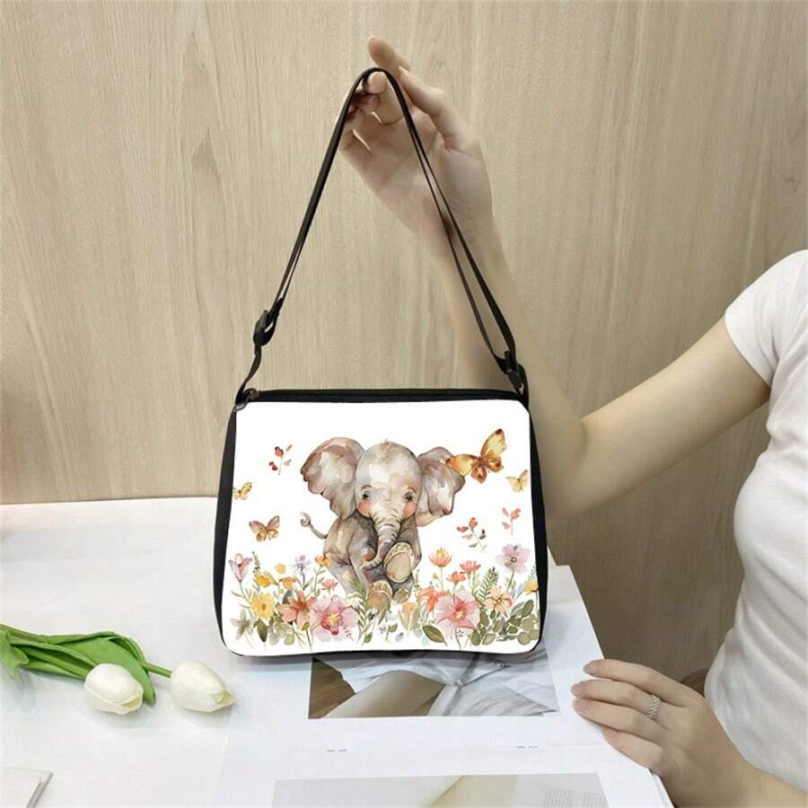 Bolso de tela estampado de elefante, bolso de hombro de gran capacidad para mujer, reutilizable, ajustable, bolso cruzado casual, bolsa con cremallera, bolsa de compras, perfecta para oficina, viajes al aire libre, bolso portátil para mujer, bolso de sobaco