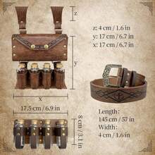Medieval Alchemy Waist Belt Bag Combination With Multiple Potion Bottles, Viking Rivets Belt Pouch For Cosplay - A - View 4