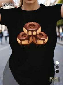 Women's Casual Crew Neck T-Shirt, Quick Drying Knit Fabric, Regular Length, With Chocolate Dripping Stacked Geometric Pattern, For All Seasons - Printing T Shirts