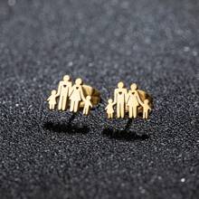 1 对时尚新款家庭不锈钢耳钉男孩女孩妈妈爸爸形状手拉手耳环爱心珠宝礼物 - 1-GED333 - 查看 9
