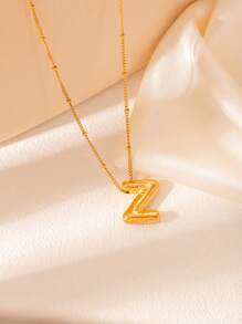 1 pièce Collier pendentif à lettre initiale de ballon à bulles en acier inoxydable plaqué or épais pour femmes et hommes, bijoux de mode personnalisés