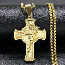 Stainless Steel Cross Jesus Pendant Necklace For Men Gold Hip Hop Chain Cross Necklace Jewelry Accessory Gift