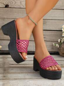 Sandales compensées à plateforme pour femmes, talons hauts de 9 cm, mules imperméables, tressage mode, convenant pour l'été