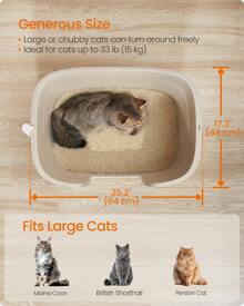 Feandrea Extra Large Cat Litter Box With Hide Sides, Includes Litter Catcher Board, Storage Box, Scoop, For Large Cats, Grey - Beige - View 3