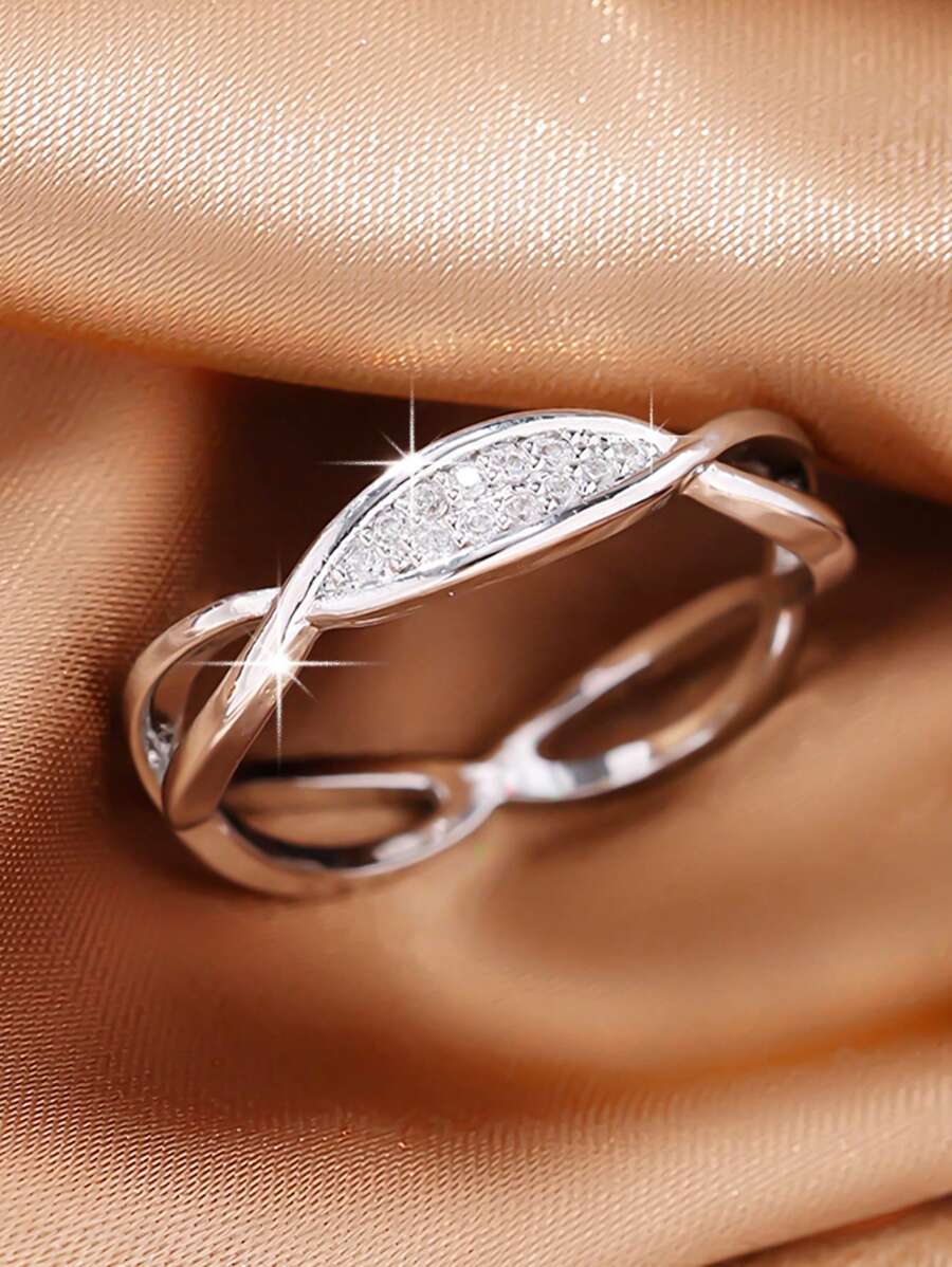 1pc Fashionable Personalized Criss-Cross Zirconia Decorated Ring Suitable For Women's Daily Wear - Silver - View 1