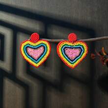 手工制作的轻质种子珠波西米亚风心形耳环，彩色串珠耳环，是送给女性、女孩和节日的完美礼物