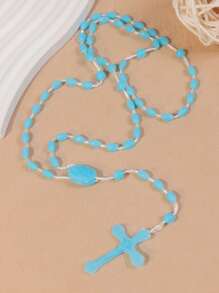 1pc Cheap Colorful Glow-In-The-Dark Plastic Rosary Beads Necklace With Cross, Religious Jesus Catholic Christian Cross Pendant - Plastic Beaded Necklace - View 6