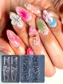 3D Silicone Mold Bow Flower Heart Nail Art Decorations Nails DIY Design Nail Mold Stamping Plate Manicure Mold For Nail Design Floral Nail Molds Spring Flower Nails Carved Acrylic Mold Blossom Petals