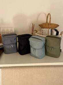 Sac de maquillage à fermeture éclair de couleur unie, trousse de toilette cylindrique pour le rangement, unisexe pour la maison, les voyages et l'utilisation quotidienne