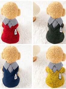 1pc Pet Cats & Dogs Spring/Summer Clothes, Korean Style Grey Fleece Thickened Shirt Collar Hoodie, Small Pet Apparel