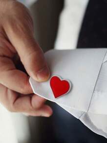 1 Pair Heart-Shaped Resin Cufflinks, Red, For Wedding Party & Formal Occasions