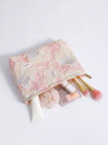 Bolsa de cosméticos de moda Y2K, 1 pieza/Set bolsa de maquillaje de viaje casual con estampado floral rosa y blanco, organizador de cosméticos grande y pequeño, bolsa de aseo para mujer, monedero, portalipos, gafas, teléfono, soporte para pinceles, clutch para primavera/verano