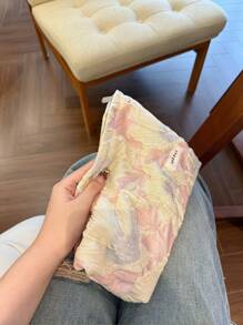 Bolsa de cosméticos de moda Y2K, 1 pieza/Set bolsa de maquillaje de viaje casual con estampado floral rosa y blanco, organizador de cosméticos grande y pequeño, bolsa de aseo para mujer, monedero, portalipos, gafas, teléfono, soporte para pinceles, clutch para primavera/verano