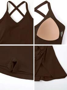 NcmRyu 1套女式无缝高弹力不对称下摆纱运动户外连衣裙