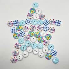 50pcs Blue Printed Wooden Button 15mm Cute Two-Eye Painted Button Children's Sweater Wooden Button Round Bread Buckle - Multicolor - View 10