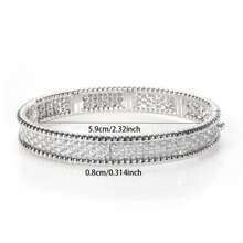 1pc S925 Sterling Silver Fully Paved Moissanite Italy Bangle, Princess Circle Open Tennis Bracelet, Luxury Vintage Design, Suitable For Gift, Celebration Event, Ramadan Jewelry - Silver - View 6