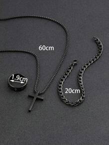 3 piezas Set de joyas para hombre, collar de cruz, pulsera, anillo de cruce, adecuado para uso diario decorativo