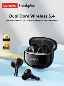 Lenovo 联想 LP5PRO 蓝牙耳机和保护壳组合套装，半入耳式，立体声，高清语音通话带麦克风，音乐，游戏，运动，低延迟，超长电池寿命，硅胶耳塞，被动降噪，无线耳塞 - 黑色+鯊魚保護套 - 查看 3