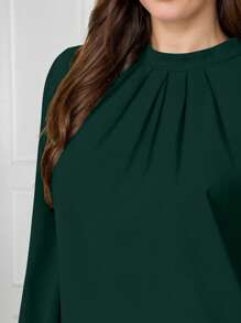 hoteel Women's Pleated Solid Long Sleeve Shirt Office Shirt Top - 墨綠色 - 查看 5