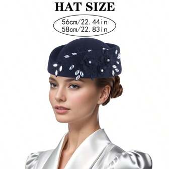 1Pc Felt Turban Hat Pillbox Hats For Women Derby Hat Fascinator Hats With Flower Embellished Elegant Ladies Tea Party Hats Vintage Beret Hat Decorated With Rhinestone Fashion Fedoras Cap For Cosplay Costume Accessories For Wedding Party Women Ladies Gift 2025 New Style.