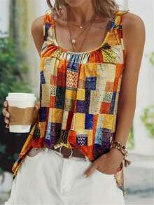 印花休闲无袖圆领背心，适合夏季的简约时尚