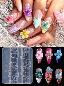 3D Silicone Mold Bow Flower Heart Nail Art Decorations Nails DIY Design Nail Mold Stamping Plate Manicure Mold For Nail Design Floral Nail Molds Spring Flower Nails Carved Acrylic Mold Blossom Petals