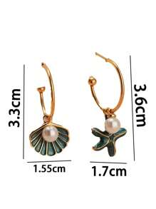 1Pair New Hot Boho Style Pearl Shell Starfish Pendant C-Shaped Drop Earrings For Women Summer Beach Jewelry