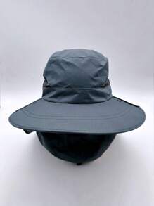1 pieza Gorro protector de color liso de poliéster desmontable para cara y cuello, sombrero de cubo de verano con ala ancha para hombres