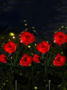 2pcs 4-Head Rose Waterproof Decorative LED Solar Wooden Post Lights, 7-Color Changing Landscape Lights, A Bunch Of 4-Head Waterproof Rose Lights, Garden And Garden Wedding Party Decorative Lights, Outdoor Garden Lighting For Pathway, Yard, Patio