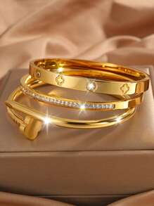 Camhanno 3 Pieces Of Light Luxury And Elegant, Atmospheric Fashion Stainless Steel Versatile Rotating, Single-Row Diamond, Love/Flower Embossed Bracelet Is Suitable For Daily Wear, Holiday Girlfriend