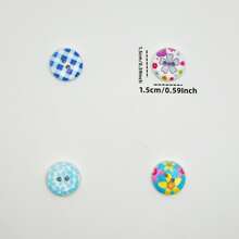 50pcs Blue Printed Wooden Button 15mm Cute Two-Eye Painted Button Children's Sweater Wooden Button Round Bread Buckle - Multicolor - View 3