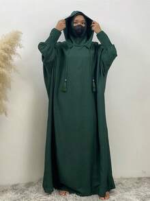 Fashionable Oversized Batwing Sleeve Hooded Dress,Modest