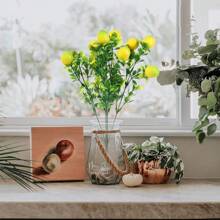 1 pieza Rama artificial de limón con hojas verdes, árbol de limón artificial Bonsai, decoración con verdor para el hogar o centro de mesa, granja, jardín