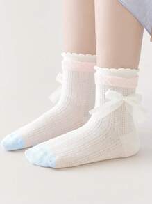 5 pares de calcetines para niños con diseños de corazón, moño y animales lindos, uso elegante y casual diario, calcetines de media caña suaves y cómodos de malla