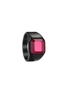 1pc Titanium Steel Rose-Gold Fashionable Ring With Simulated Gemstone Inlay, Unisex - 1357 Black Plating + Rose Red - View 17