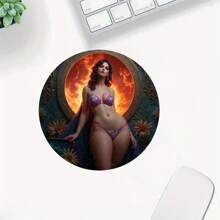 1 Pc Of Charming Beauty Design Mouse Pad, Durable, Lightweight, Easy To Carry, Suitable For Office And Games, 8*8 Inches, Strong Adhesion, Close To The Desktop, Ultra-Thin Design, Smooth And Comfortable Operation, Rubber Material, No. Ytz1515, Product Without Watermark
