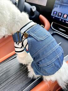 1pc Pet Clothes, Dog/Cat Outfit, Stylish & Cute Apparel For Small Dogs, Comfortable Striped Classic 4-Leg Pants Design For Small Breed