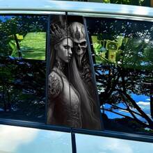 2 件骷髅王与情人乙烯基汽车贴花 - 爱情与死亡主题，自粘式，适用于 B 柱和车门，耐刮擦，非常适合金属表面、塑料、一次性使用、汽车配件