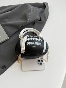 1 pieza Bolso de bolos mini con cierre delantero con patrón de letra de PU, adecuado para uso diario de mujeres