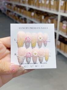 10pcsHandmade 3D Relief Nail Art Wearable Crafted With High Quality Techniques Unique And Elegant 3D Sculpting Design For Sophisticated Style Perfect For Fashion Forward Individuals